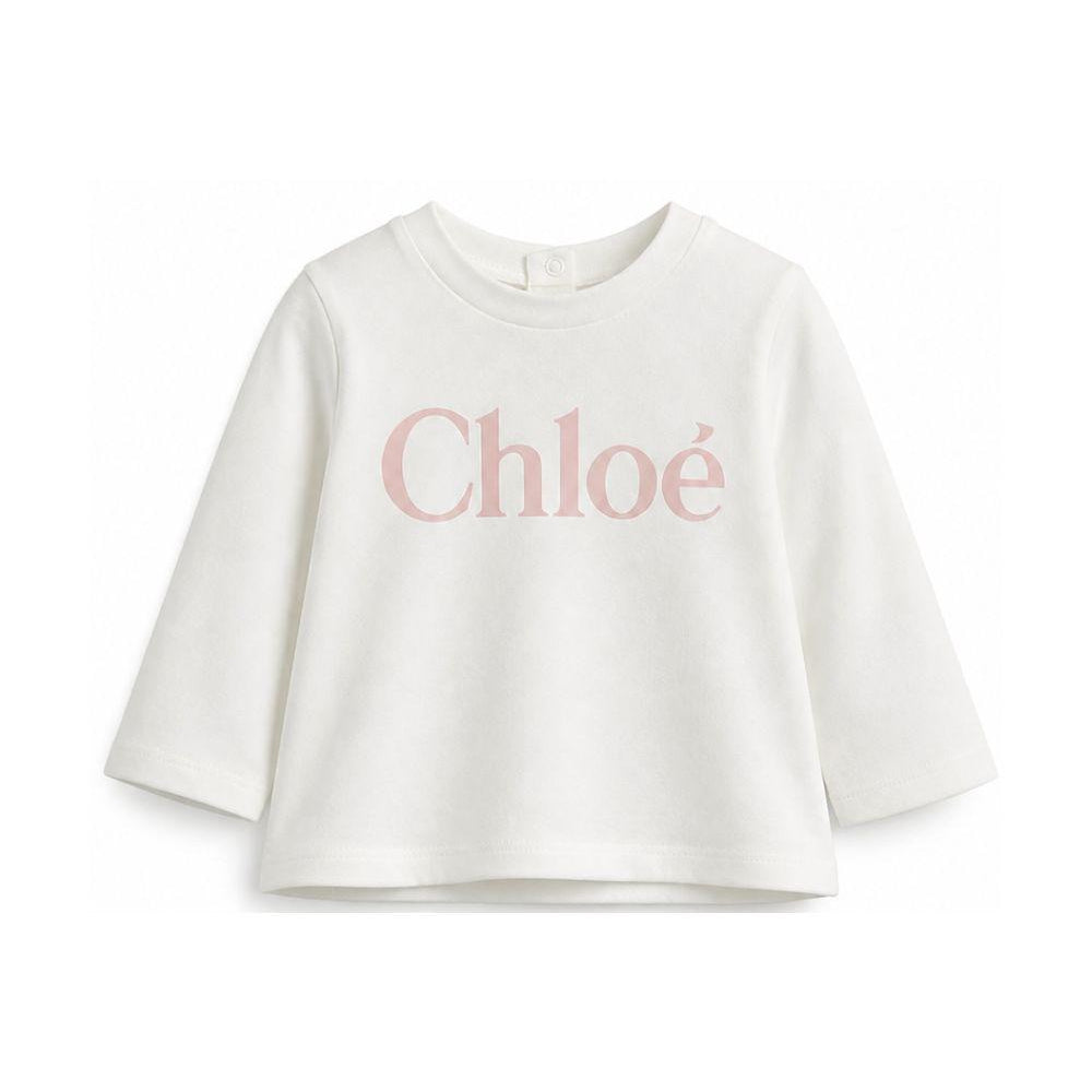 T-shirt per neonata Chloé Kids bianca con logo sul davanti C21362 117 CHLOE' KIDS
