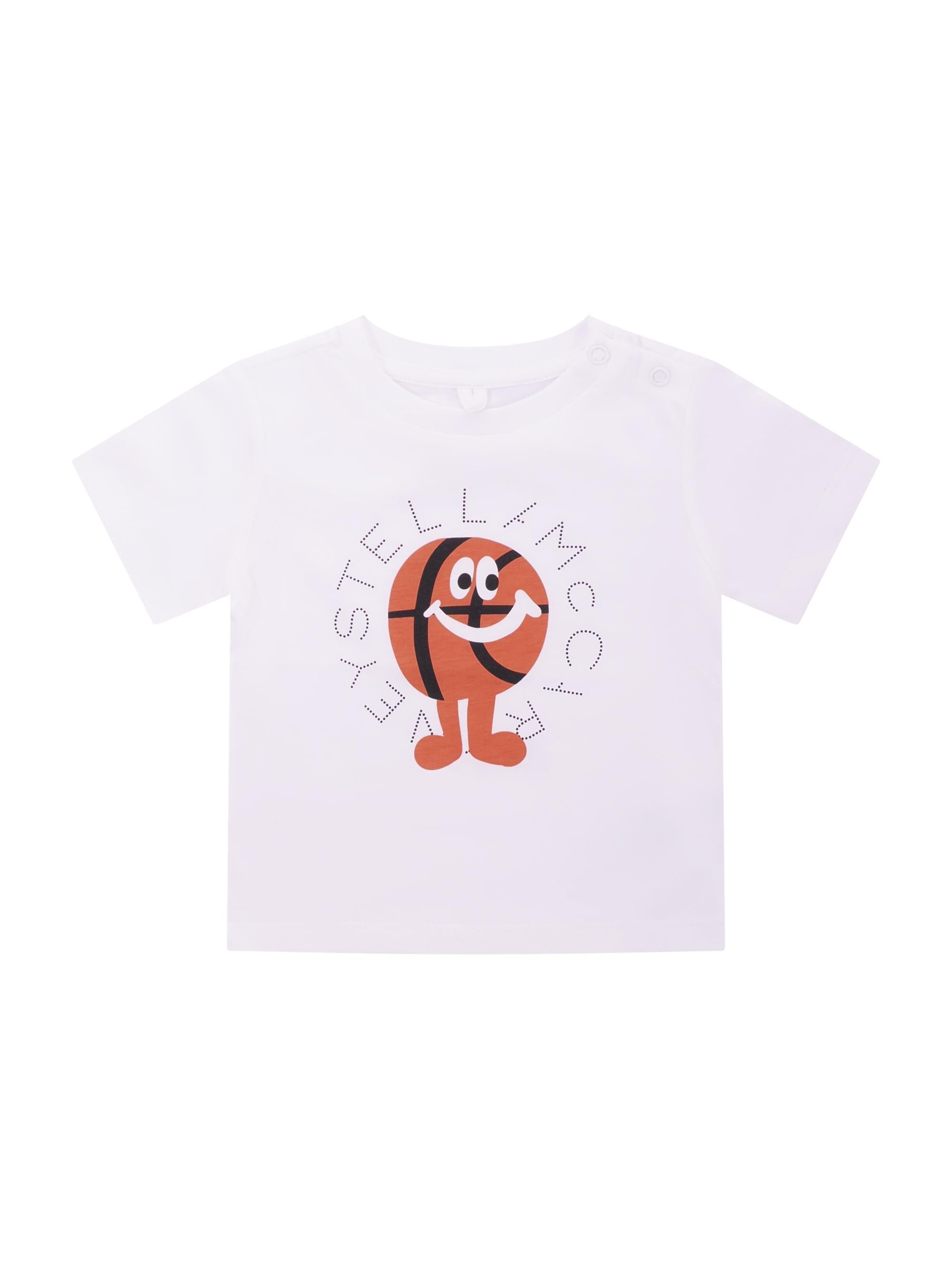 T-shirt per neonato Stella McCartney Kids bianca con stampa palla da basket sul davanti TY8630 Z0434 100 STELLA McCARTNEY KIDS