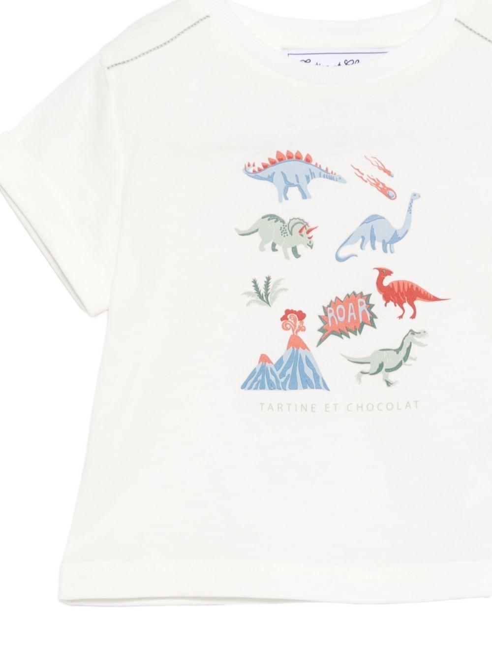 T-shirt per neonato Tartine Et Chocolat bianca con stampa grafica dinosauri CC10031 13 TArtine & Chocolat KIDS
