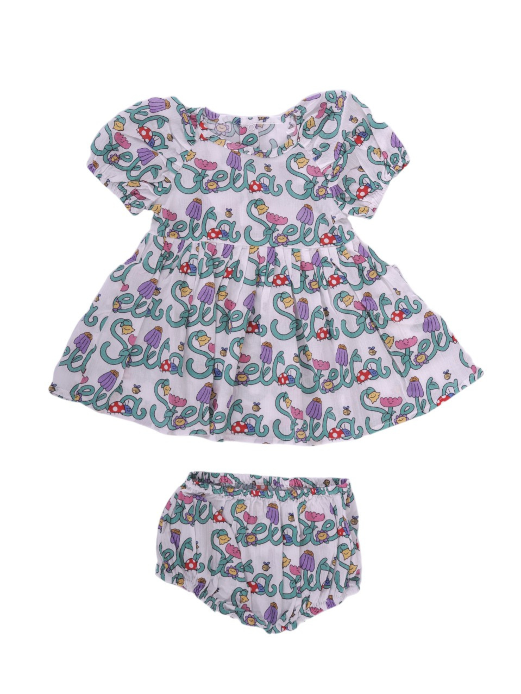 Abito per neonata Stella McCartney Kids multicolore con stampa logo all-over TY1001 Z3599 101MC STELLA McCARTNEY KIDS