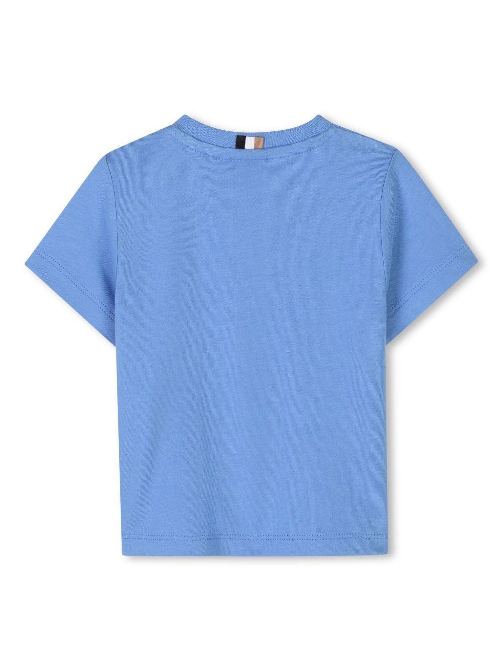 T-shirt con stampa per neonato BOSS Kidswear blu con orlo dritto J52110 84B BOSS KIDS