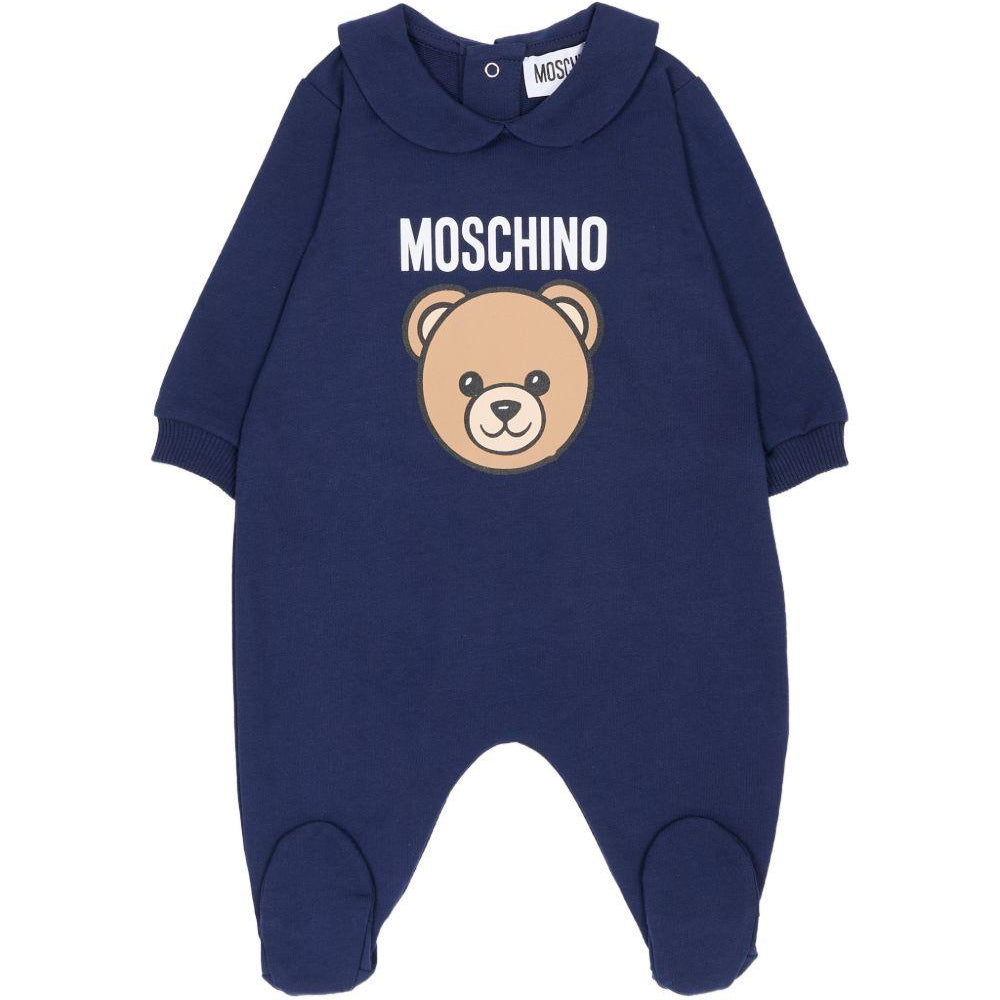Tutina per neonato Moschino Kids blu con stampa Teddy Bear MUY098LCA19 40016 MOSCHINO KIDS