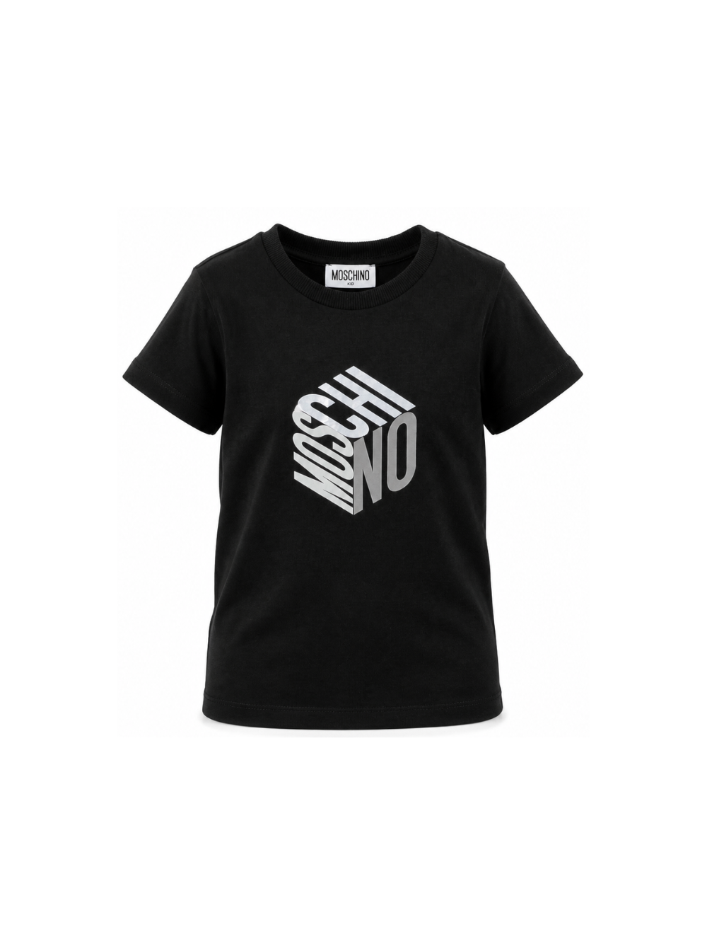 T-shirt per bambini Moschino Kids nera con stampa grafica del logo HMM05VLAA57 60100 MOSCHINO KIDS