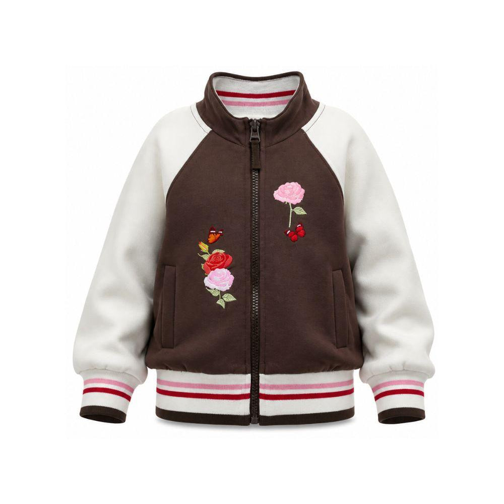 Felpa per bambina Monnalisa Kids marrone con ricamo a fiori sul davanti 19H801 8006 0006 MONNALISA KIDS