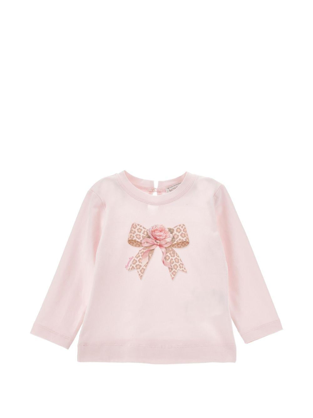 T-shirt per neonata Monnalisa Kids rosa con stampa fiocco sul davanti 39H600 8002 0091 MONNALISA KIDS