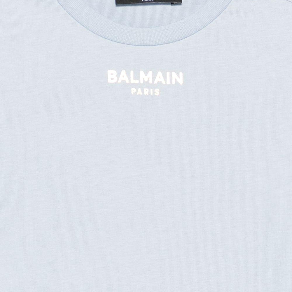 T-shirt da bambina Balmain Kids azzurro azzurra con bottoni BY8A01 Z3672 685OR BALMAIN KIDS