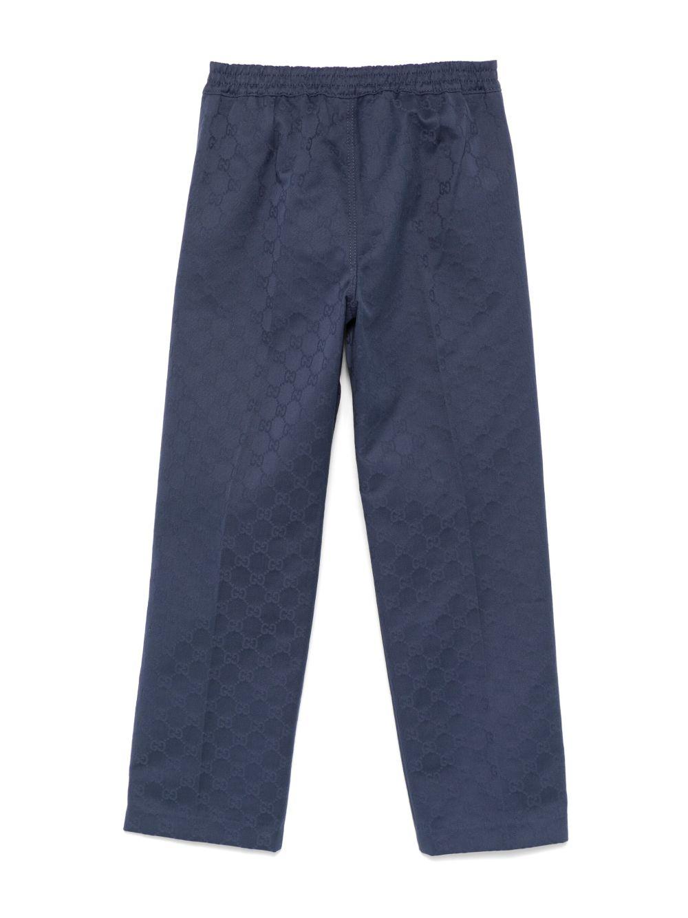 Pantaloni per bambino Gucci Kids blu con logo GG in cotone 804419 XWA3G 4843 GUCCI KIDS