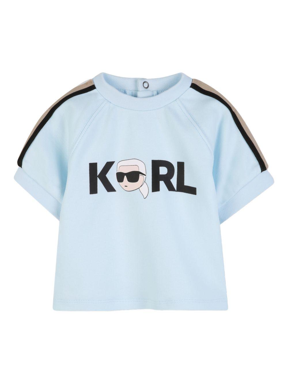 Set t-shirt e shorts per neonato Karl Lagerfeld Kids azzurro e grigio con dettaglio logo Z31069 77X KARL LAGERFELD KIDS