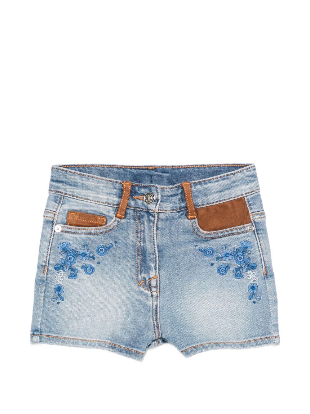 Shorts per bambina Ermanno Scervino Junior denim con applicazione fiori Z9G401 7015 062S ERMANNO SCERVINO KIDS