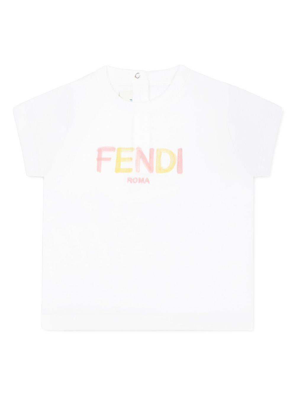 T-shirt baby in jersey con logo per neonato Fendi Kids bianco con orlo dritto BFI166 7AJ F1R0X FENDI KIDS