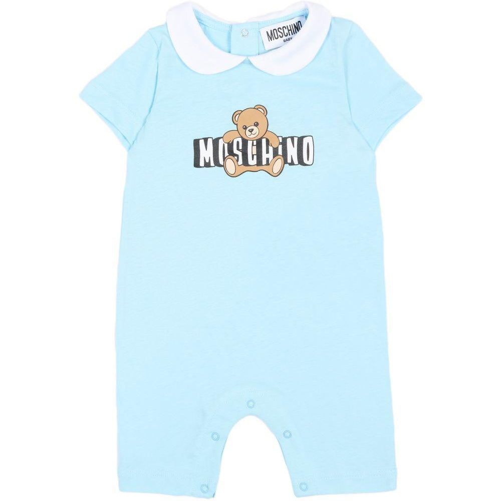 Tutina per neonato Moschino Kids azzurra con colletto alla Peter Pan MNY03YLAA03 40304 MOSCHINO KIDS