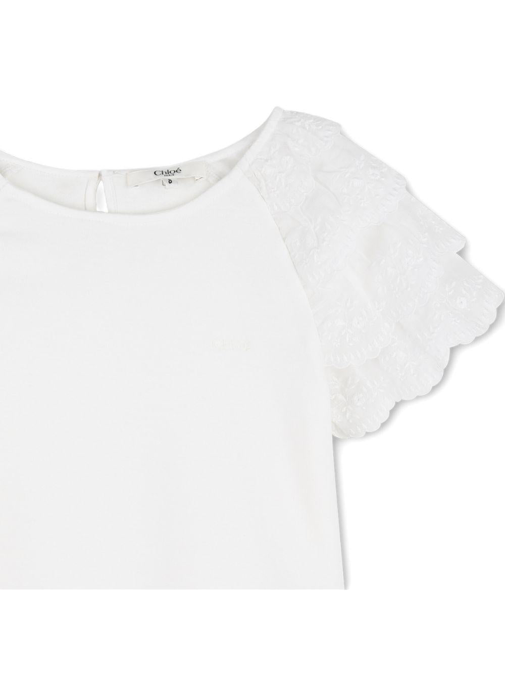 T-shirt per bambina Chloé Kids bianca con maniche a ruches C20853 117 CHLOE' KIDS