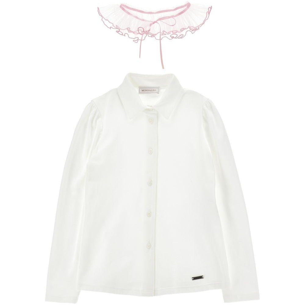 Camicia per bambina Monnalisa Kids bianca con colletto con ruches 17H300 8201 0163 MONNALISA KIDS