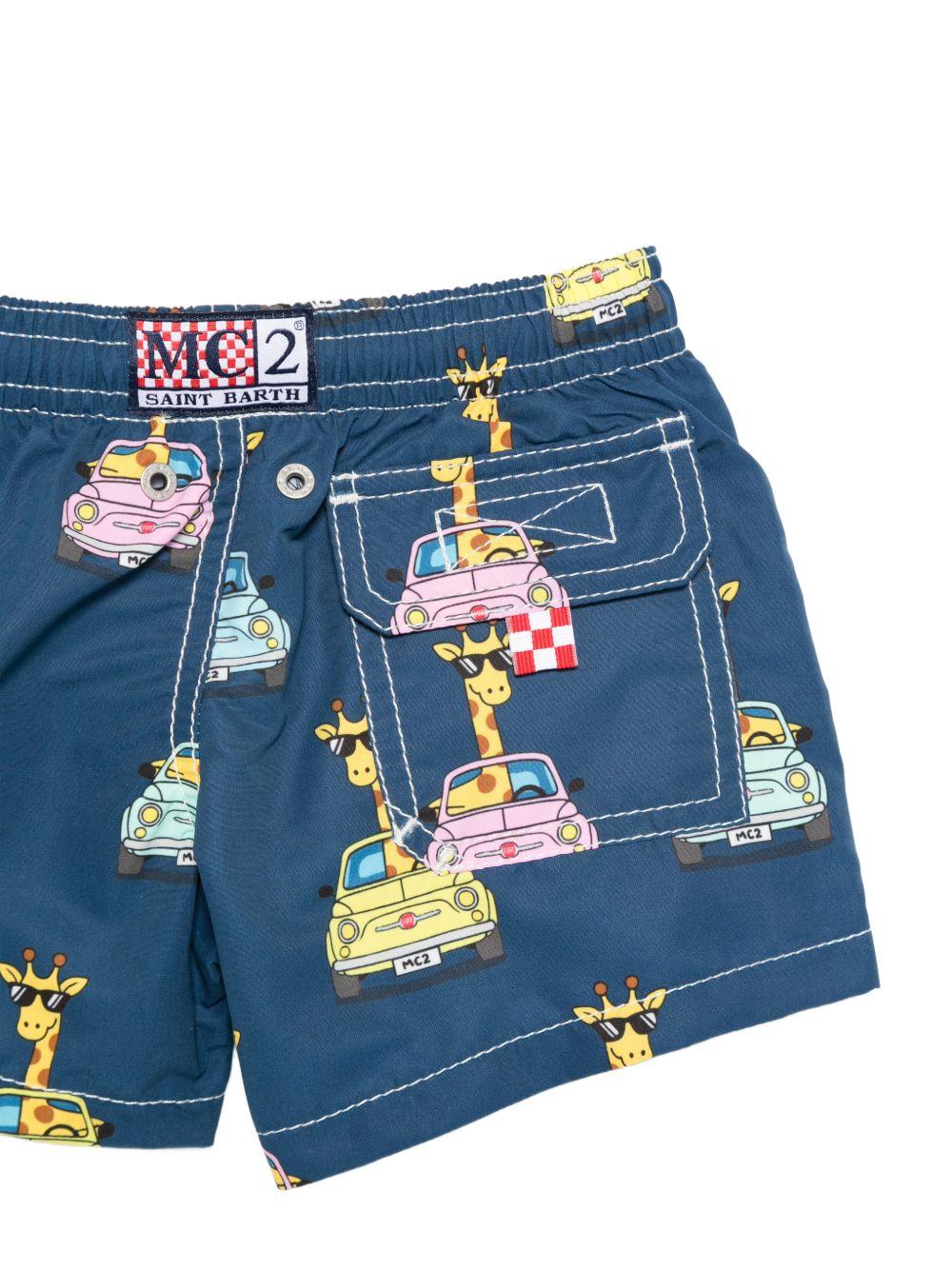 Costume da bagno per bambino MC2 Saint Barth x Fiat 500 Kids blu scuro con stampa giraffa JEA0001 00074L MC2 ST. BARTH KIDS