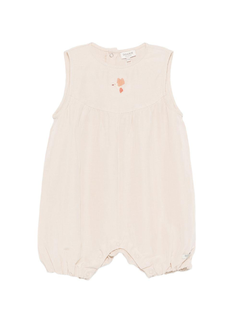 Tutina per neonata Donsje beige con ricamo uccellino sul davanti 3045301 00013 DONSJE