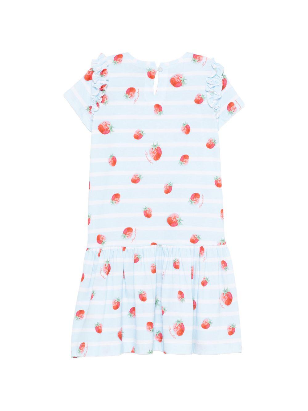 Abito per bambina Monnalisa azzurro con stampa fragole all-over 31G917 7616 5244 MONNALISA KIDS