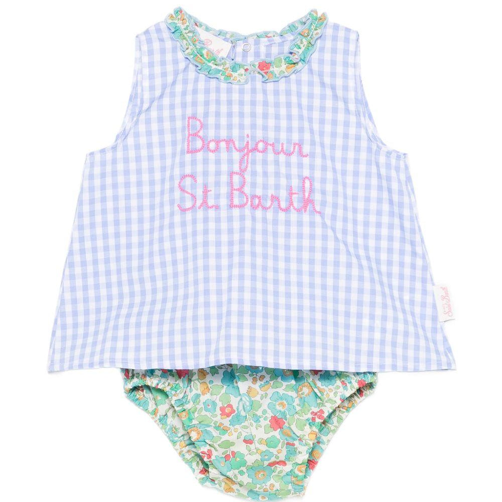 Abito Abbie per neonata MC2 Saint Barth Kids multicolore con scritta "Bonjour St. Barth" ricamata ABB0002 03254L MC2 ST. BARTH KIDS