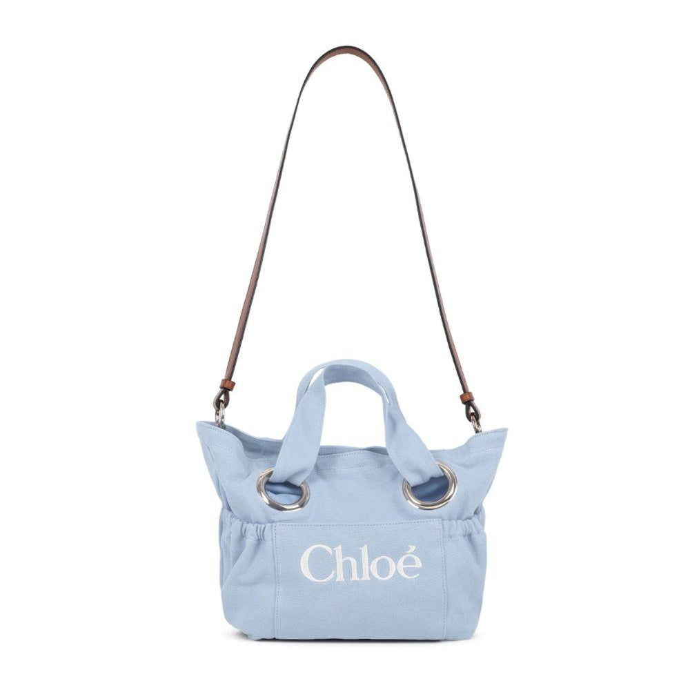 Borsa tote per bambina Chloé Kids azzurra con logo ricamato sul davanti C20872 821 CHLOE' KIDS