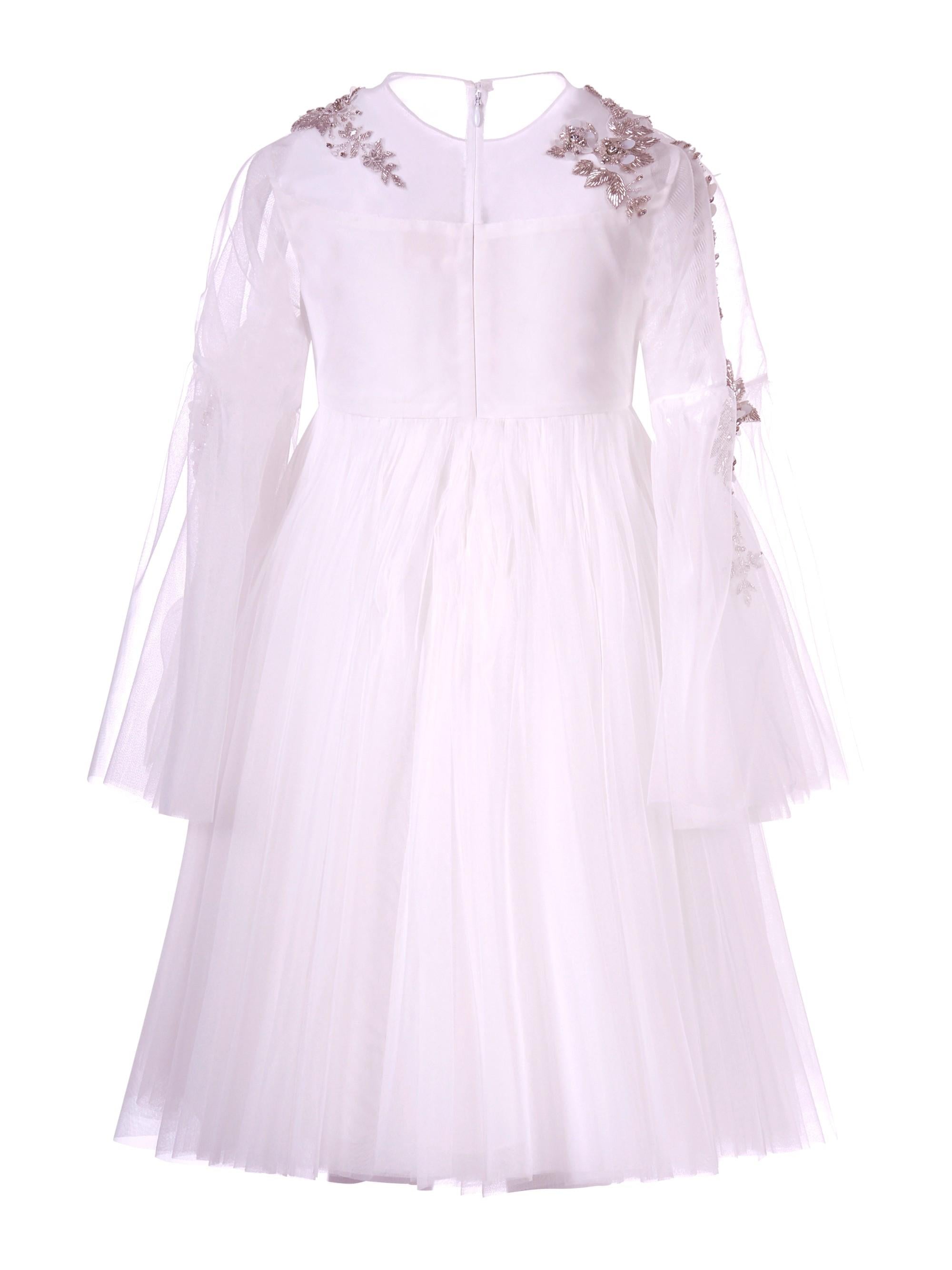 Abito per bambina Maison Ava bianco con decorazione floreale sul davanti MA FW25 GC19 WHITE MAISON AVA