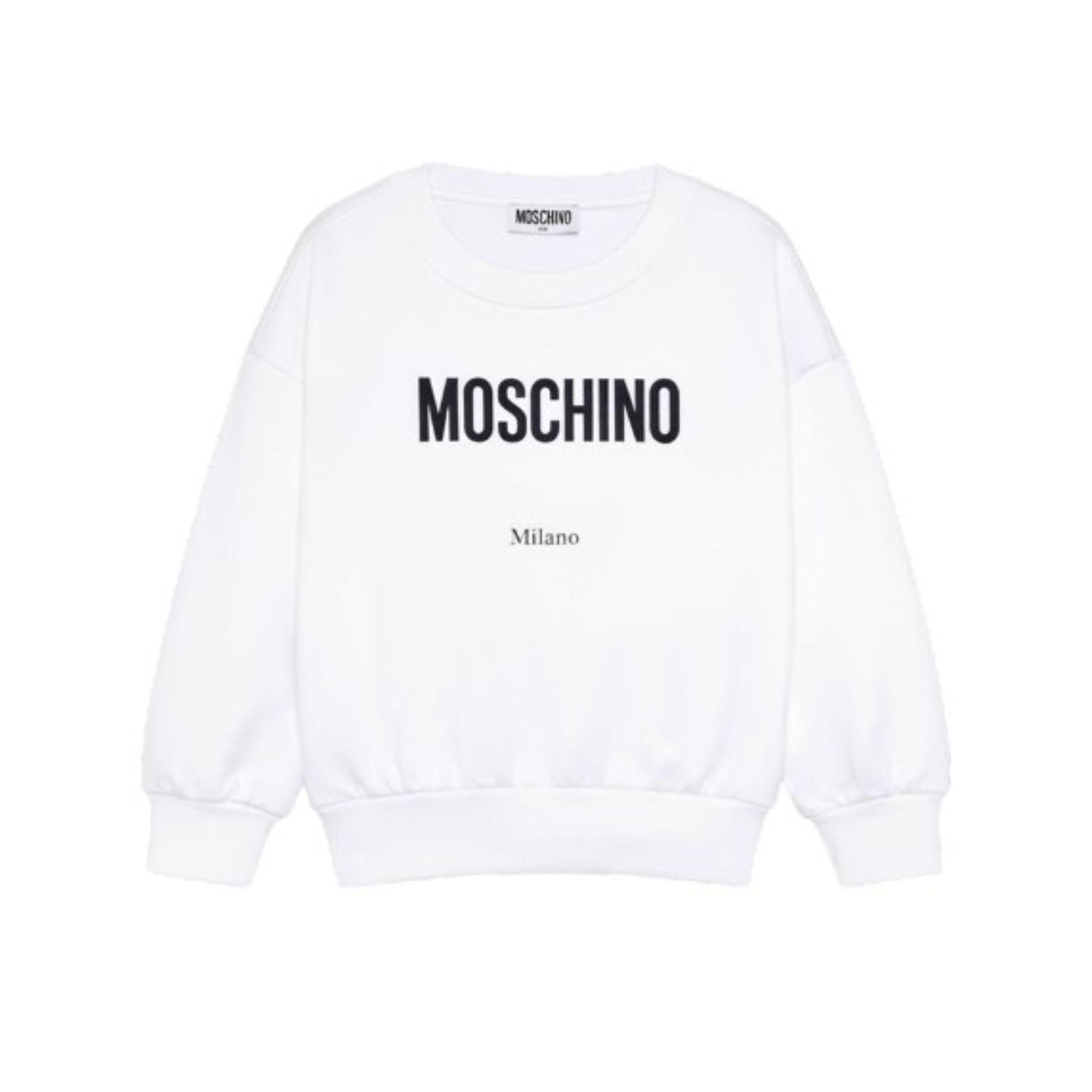 Felpa per bambino Moschino Kids bianca con logo sul davanti HUF09NLCA32 10101 MOSCHINO KIDS