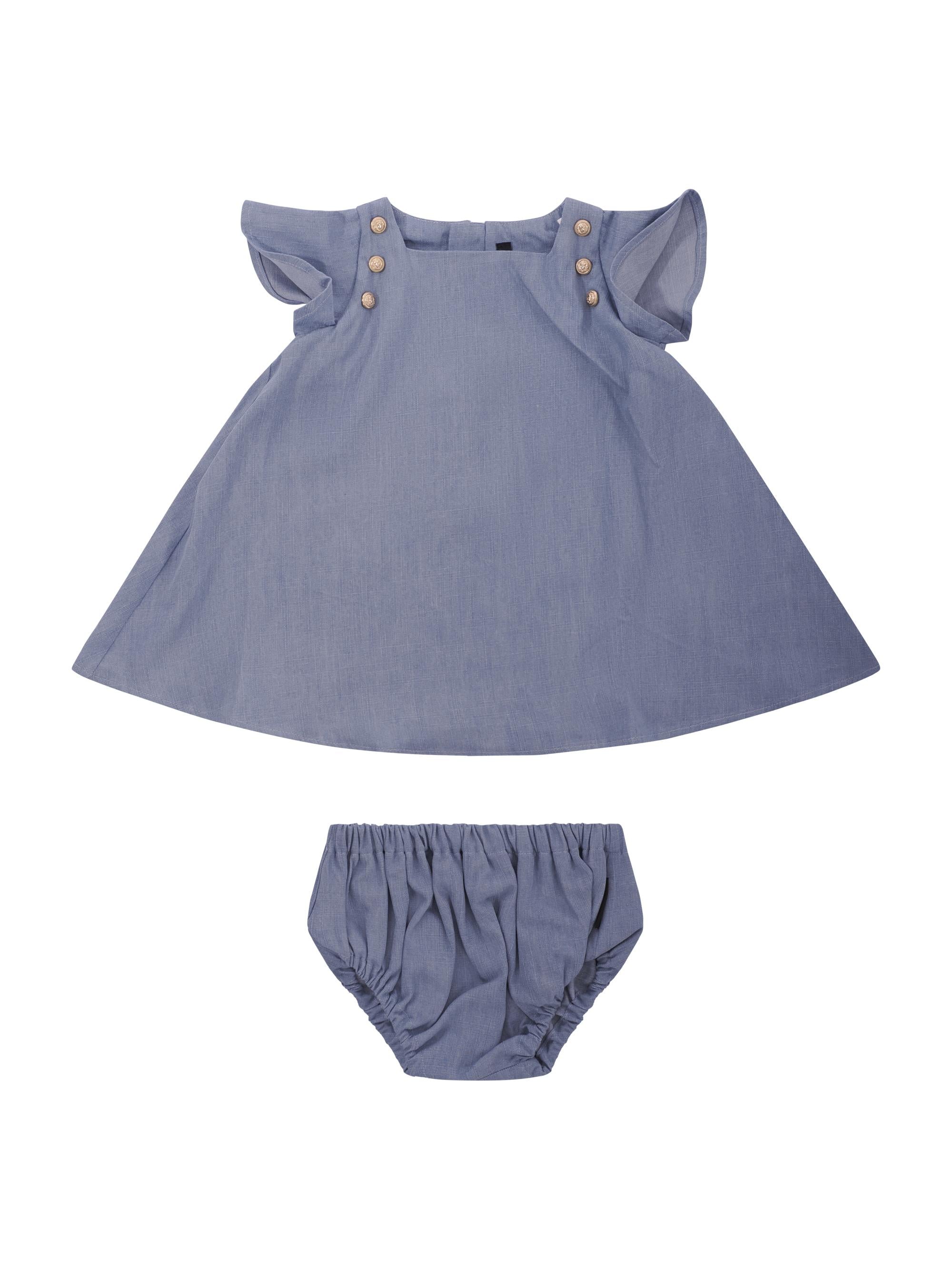 Abito per neonata Balmain Kids denim con bottoni dorati sul davanti BY1171 P0588 653 BALMAIN KIDS