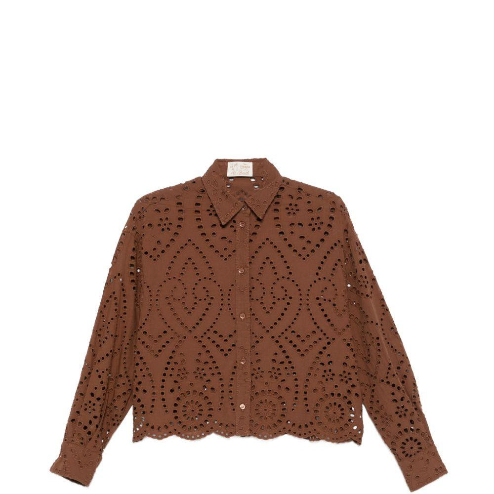 Camicia per donna MC2 Saint Barth marrone con dettagli cut-out ONE0001 01005L MC2 ST. BARTH