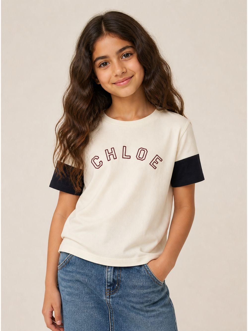 T-shirt per bambina Chloè Kids bianca con maniche a contrasto C21306 148 CHLOE' KIDS