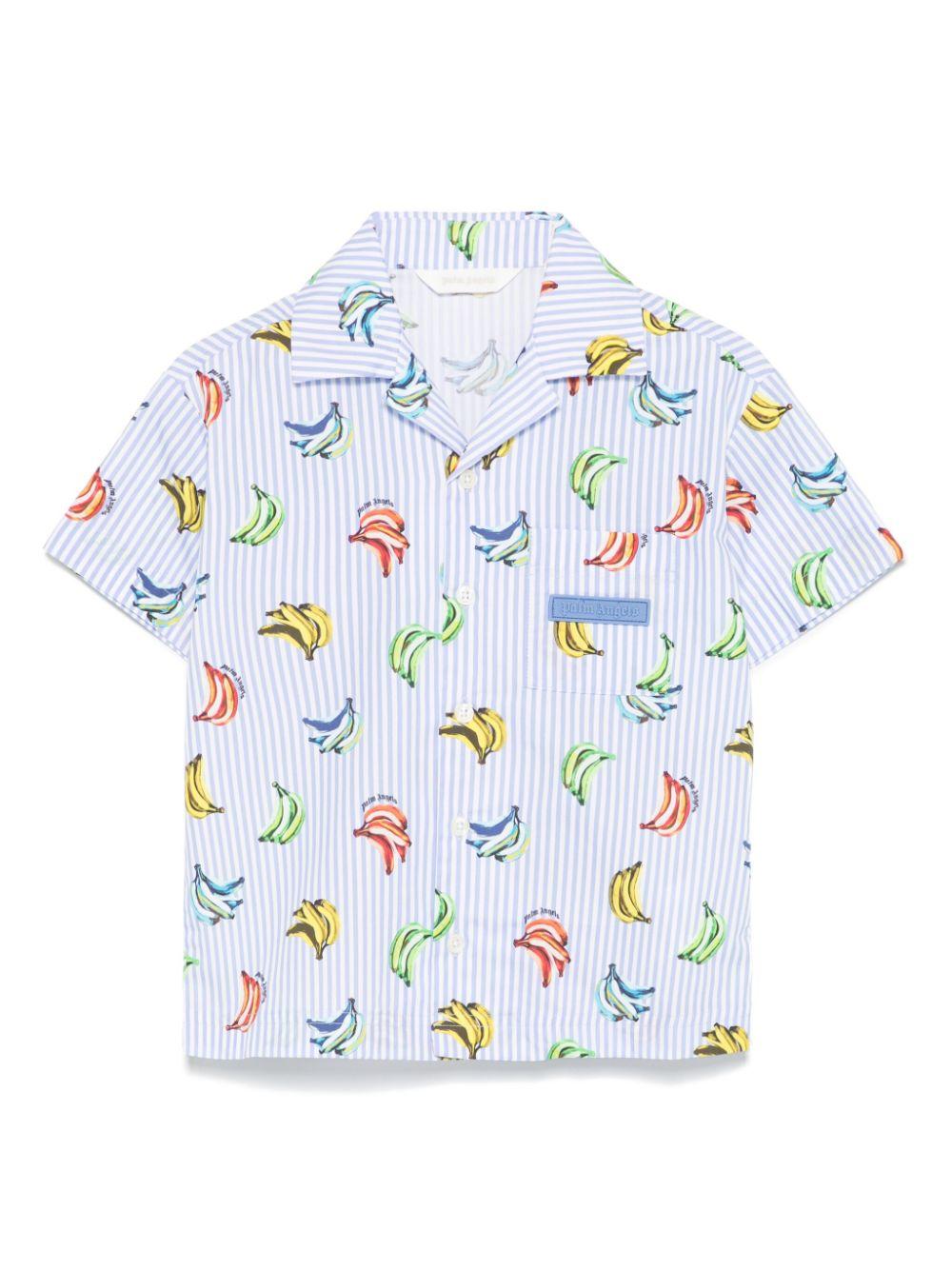 Camicia con stampa banane per bambino Palm Angels Kids azzurro per motivo gessato PBGG002S25FAB003 4142 PALM ANGELS KIDS
