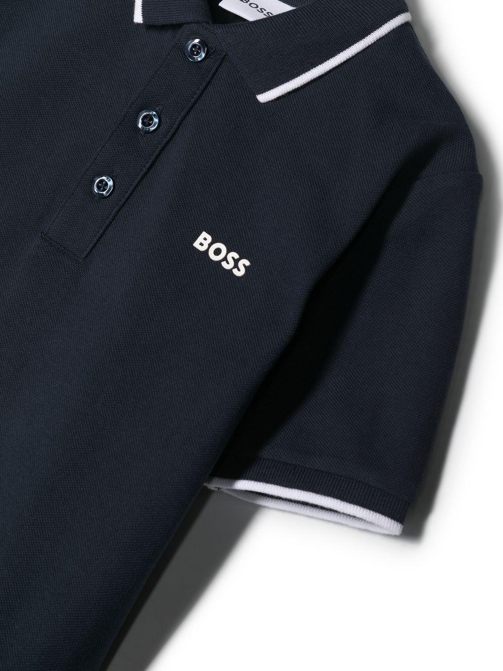 Polo per bambino Boss Kids blu con stampa logo sul petto J25P26 849 BOSS KIDS