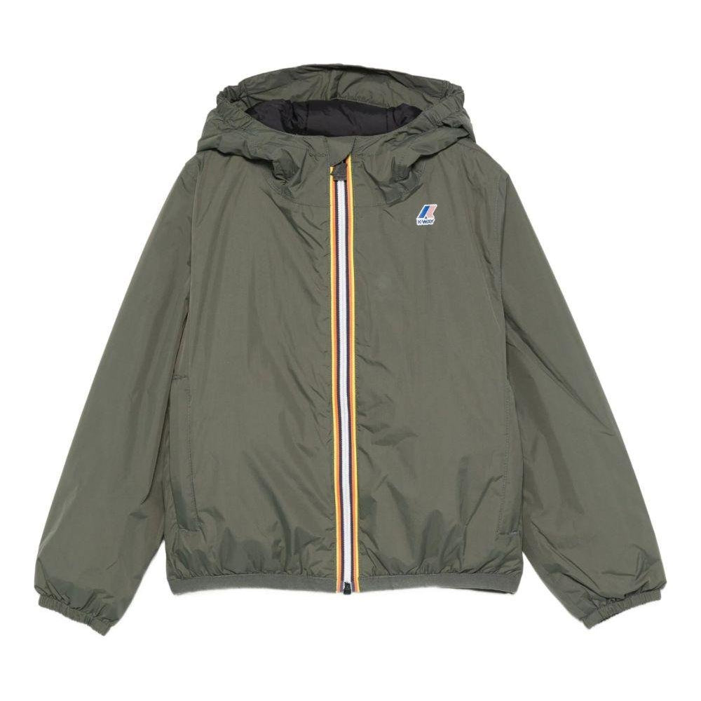 Impermeabile per bambina K Way Kids P. Le Vrai Claude 4.0 verde militare con cappuccio - Rubino Kids