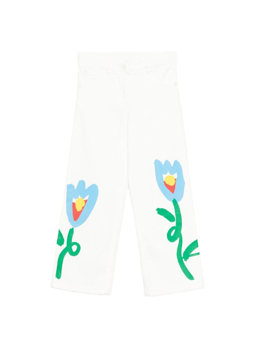 Jeans per bambina Stella McCartney Kids bianco con dettagli floreali - Rubino Kids