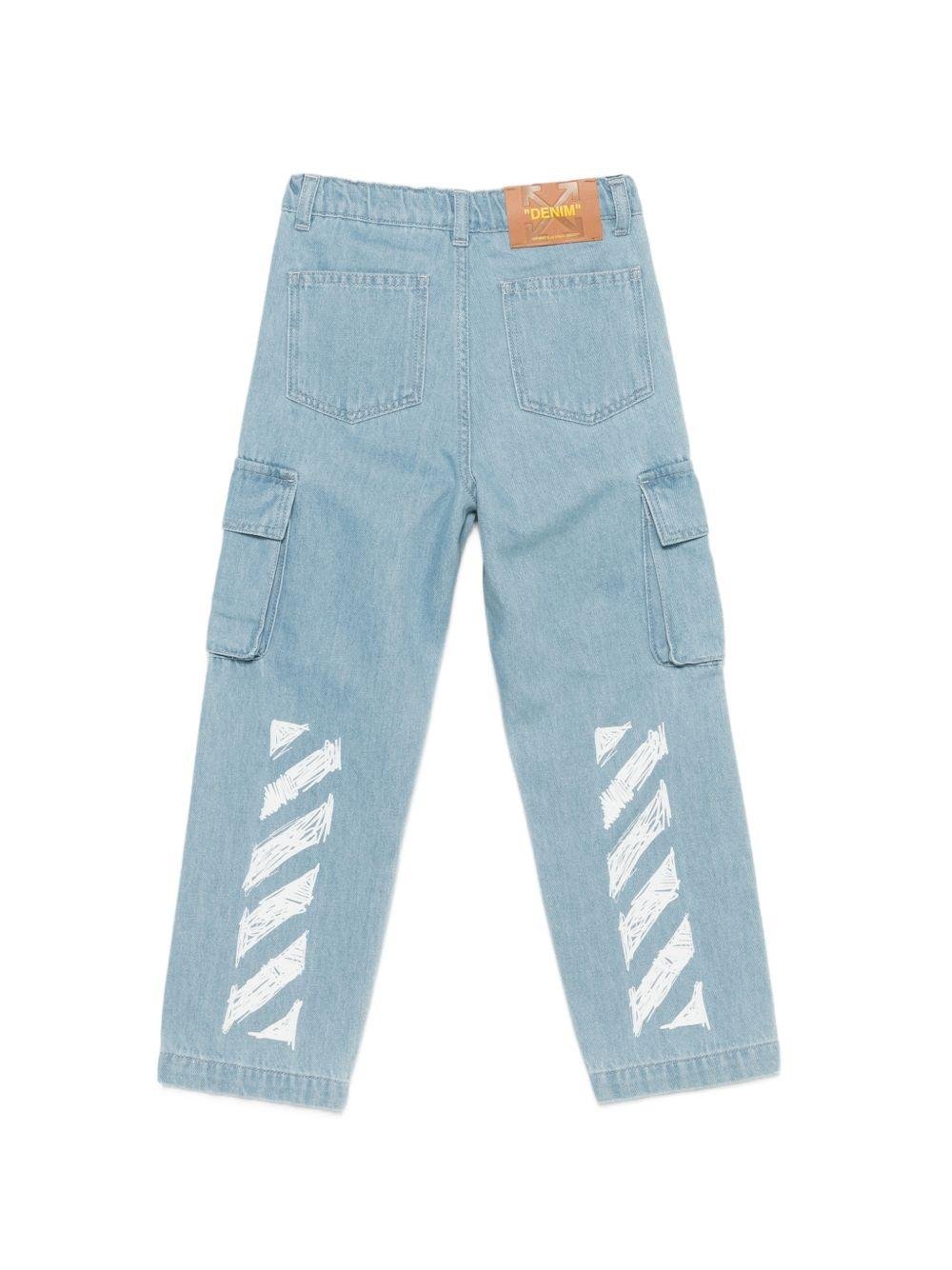 Jeans per bambino Off - White Kids azzurri con logo sul davanti - Rubino Kids
