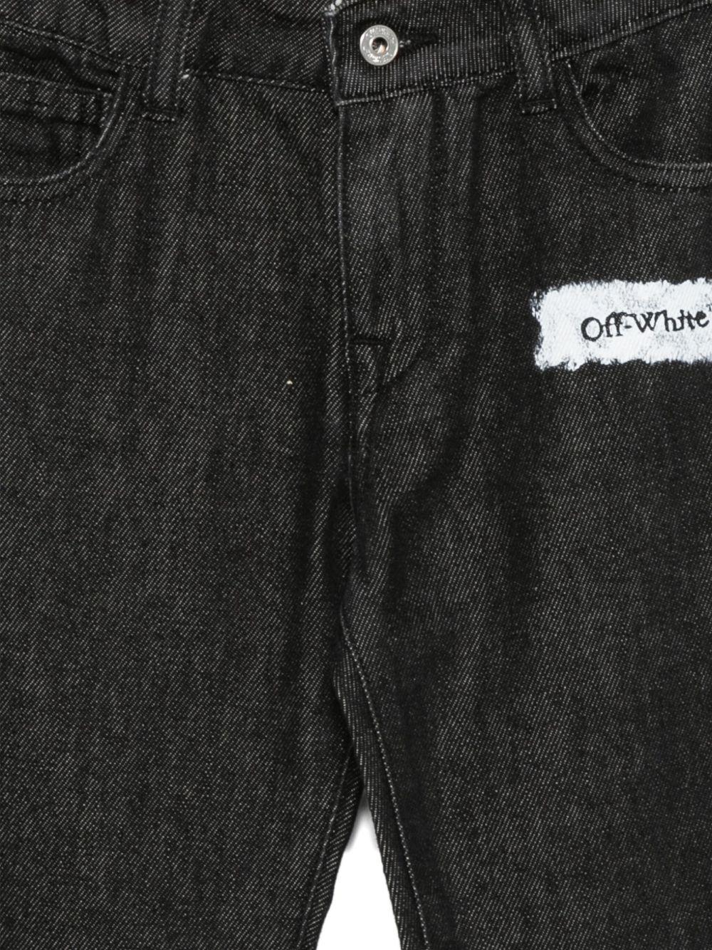 Jeans per bambino Off - White Kids nero in denim con toppa con logo - Rubino Kids