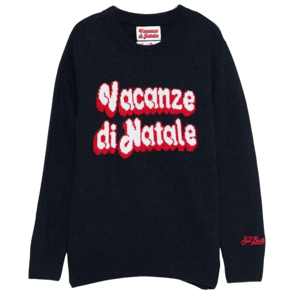 Maglione per bambino MC2 Saint Barth Kids blu con scritta "Vacanze di Natale" - Rubino Kids