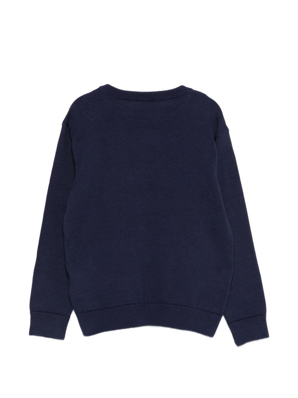 Maglione per bambino Moschino Kids bu con Teddy Bear ricamato sul davanti - Rubino Kids