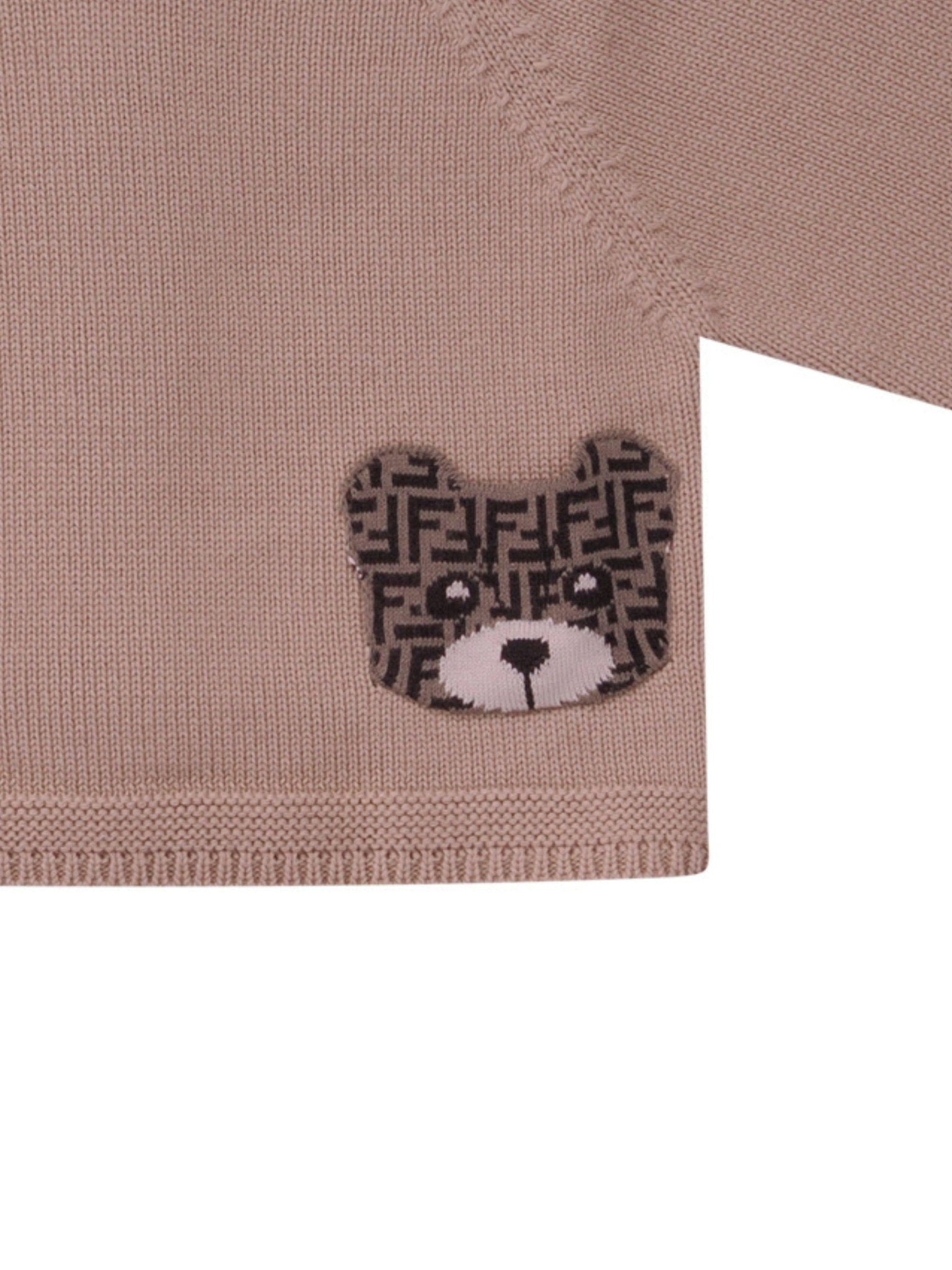 Maglione per neonati Fendi Kids beige con ricamo orsetto sul davanti con logo FF - Rubino Kids