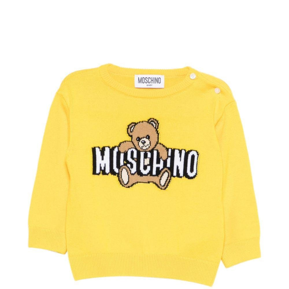 Maglione per neonati Moschino Kids gialli con Teddy ricamato sul davanti - Rubino Kids