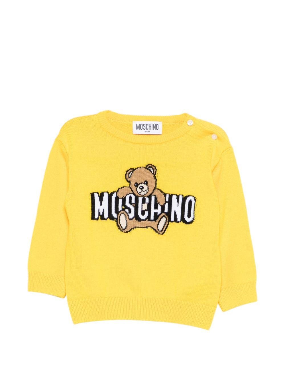Maglione per neonati Moschino Kids gialli con Teddy ricamato sul davanti - Rubino Kids
