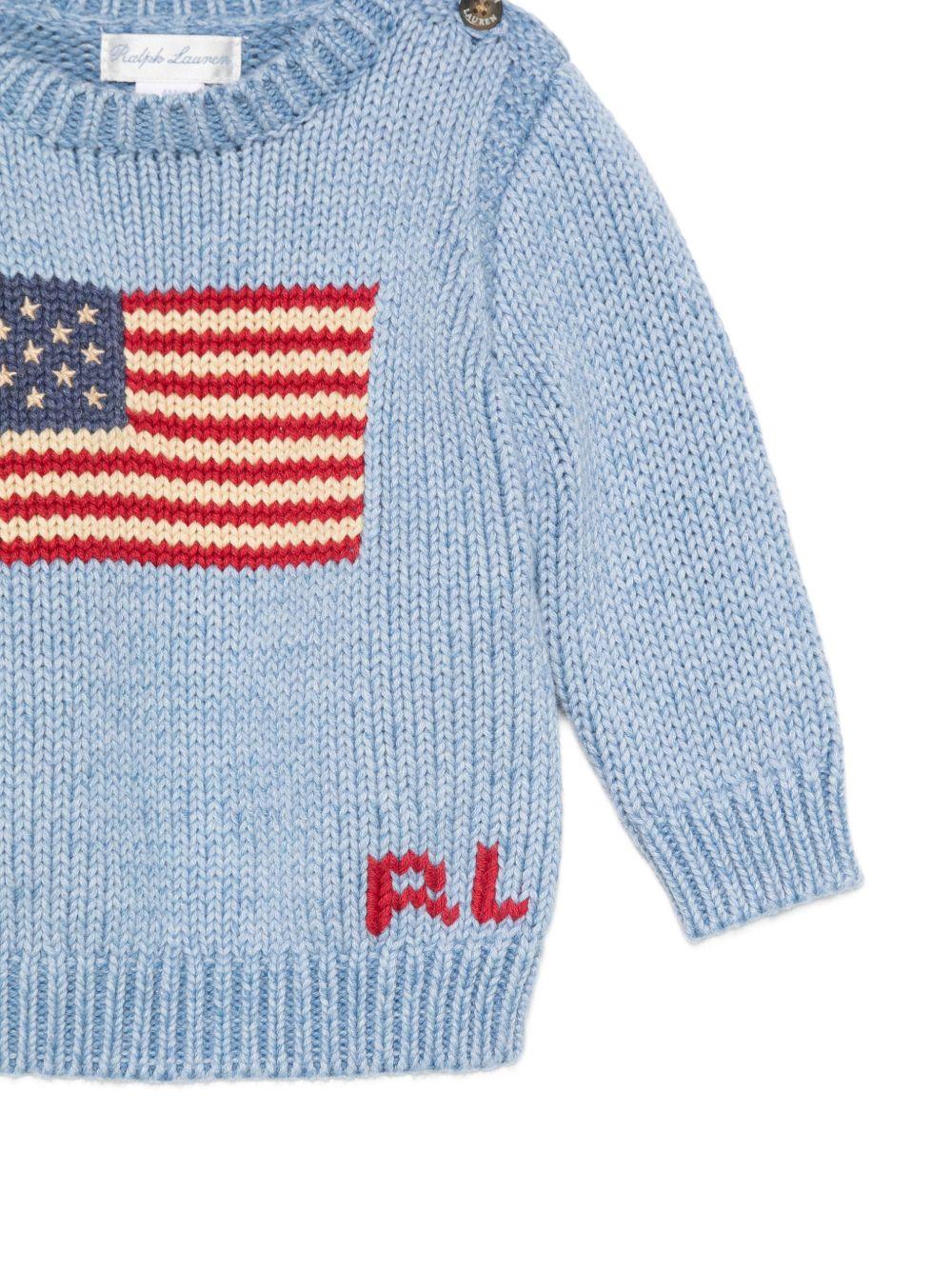 Maglione per neonato Polo Ralph Lauren Kids azzurro con bandiera ad intarsio - Rubino Kids