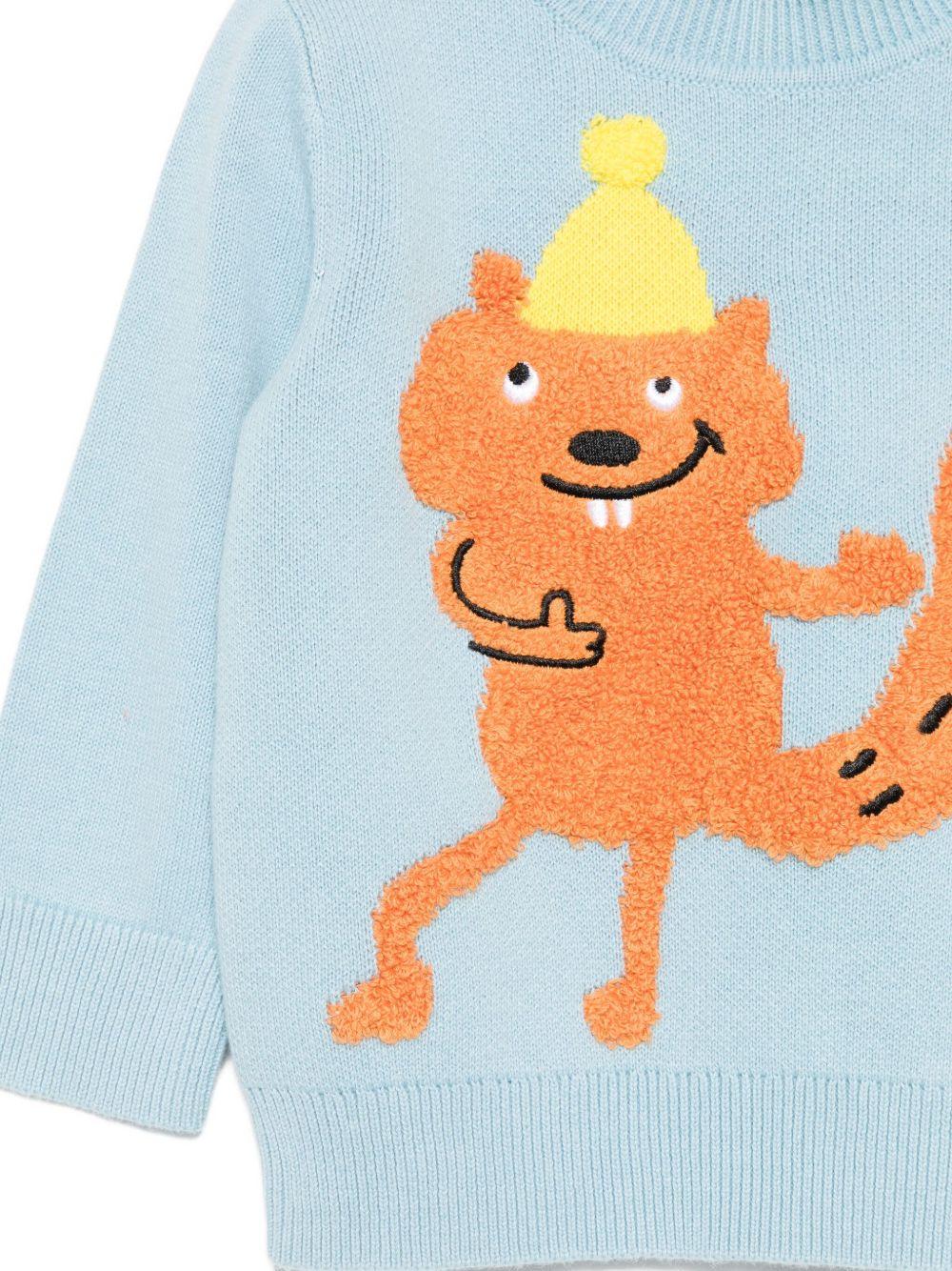 Maglione per neonato Stella McCartney Kids azzurri con ricamo scoiattolo - Rubino Kids