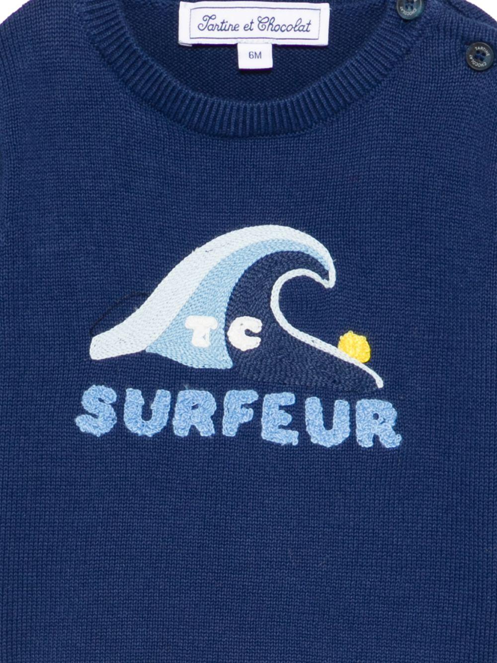 Maglione per neonato Tartine Et Chocolat blu con ricamo surfeur - Rubino Kids