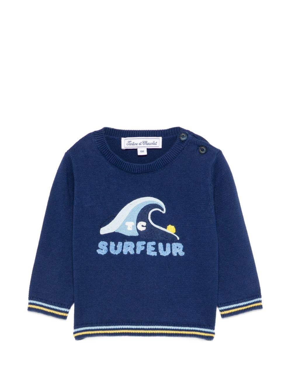Maglione per neonato Tartine Et Chocolat blu con ricamo surfeur - Rubino Kids