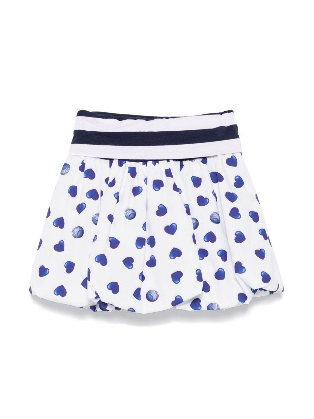 Minigonna per bambina Monnalisa bianco con stampa cuore blu - Rubino Kids