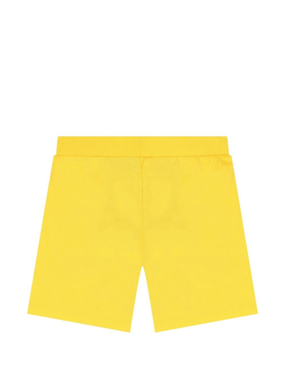 Pantaloncini per neonato Moschino Kids gialli con stampa grafica tre Teddy Bear - Rubino Kids