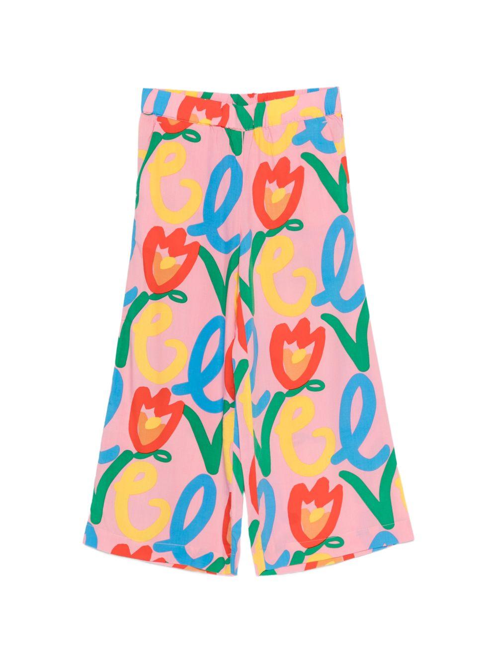 Pantalone per bambina Stella McCartney Kids rosa con stampa floreale - Rubino Kids
