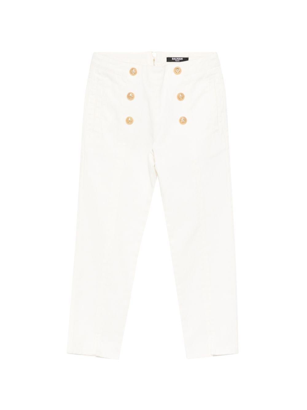 Pantaloni per bambina Balmain Kids bianchi con bottoni dorati - Rubino Kids