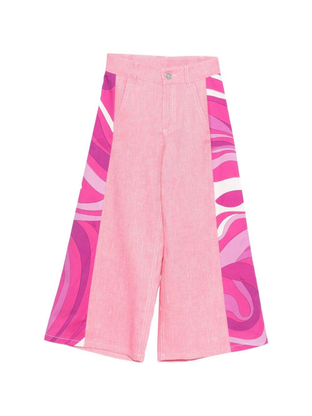 Pantaloni per bambina Emilio Pucci Junior rosa con stampa laterale - Rubino Kids