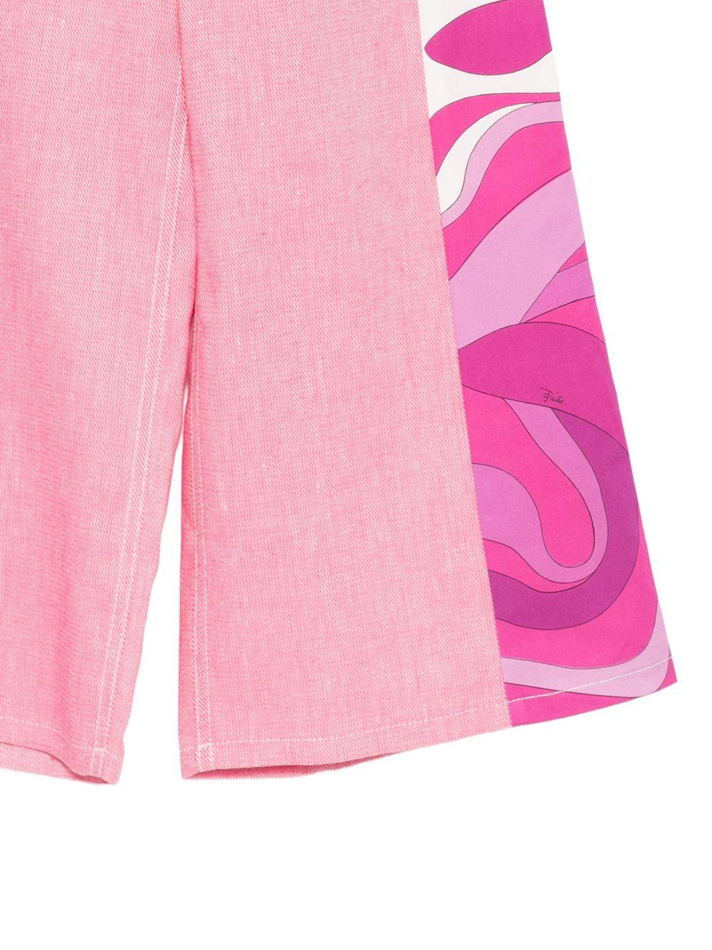 Pantaloni per bambina Emilio Pucci Junior rosa con stampa laterale - Rubino Kids