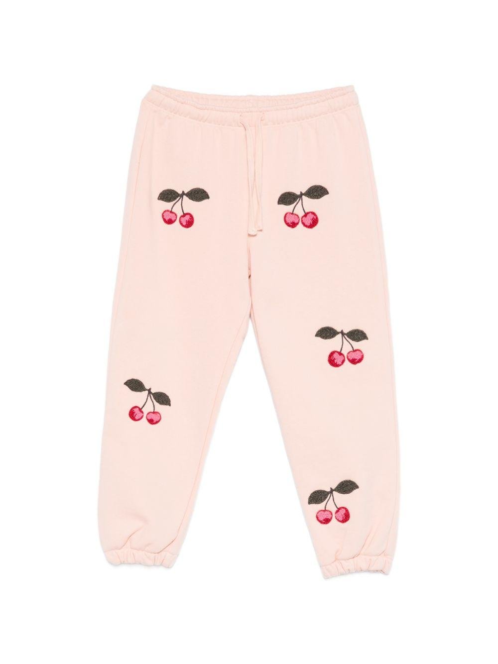 Pantaloni per bambina Konges Sløjd rosa con motivo ciliegie all - over - Rubino Kids