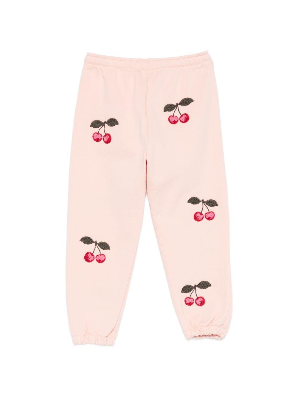 Pantaloni per bambina Konges Sløjd rosa con motivo ciliegie all - over - Rubino Kids